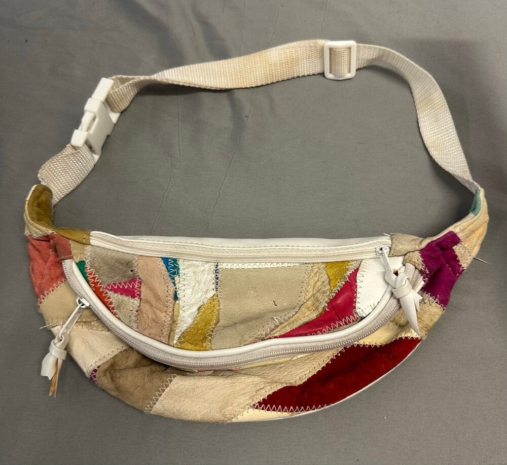 Vintage 80s Patchwork Leather Fanny Pack Belly Bag